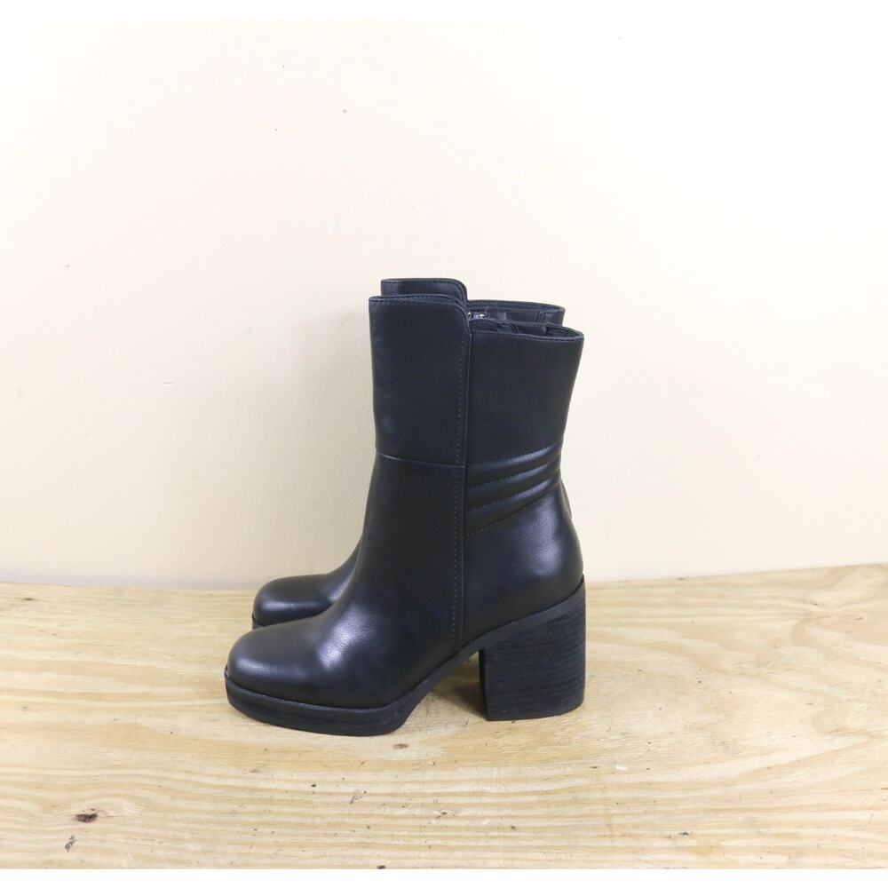 New Korks Boots Womens Black 6M Moergan Ankle Chunky Block Heel